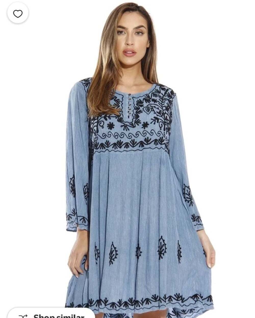 Riviera Sun Women S‎ Tunic Dress Light Denim Blue Boho Embroidered oversized